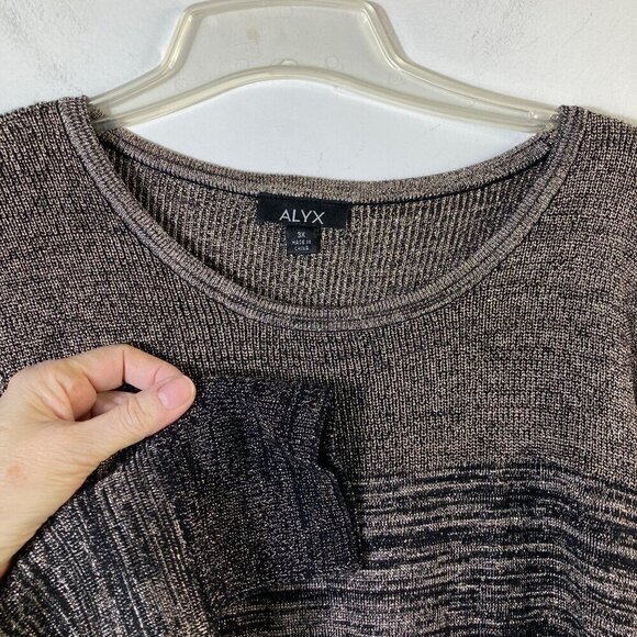 Womens‎ Alyx Round Neck Sparkley Knit Sweater Long Sleeve Black Gold 3X - Picture 3 of 8